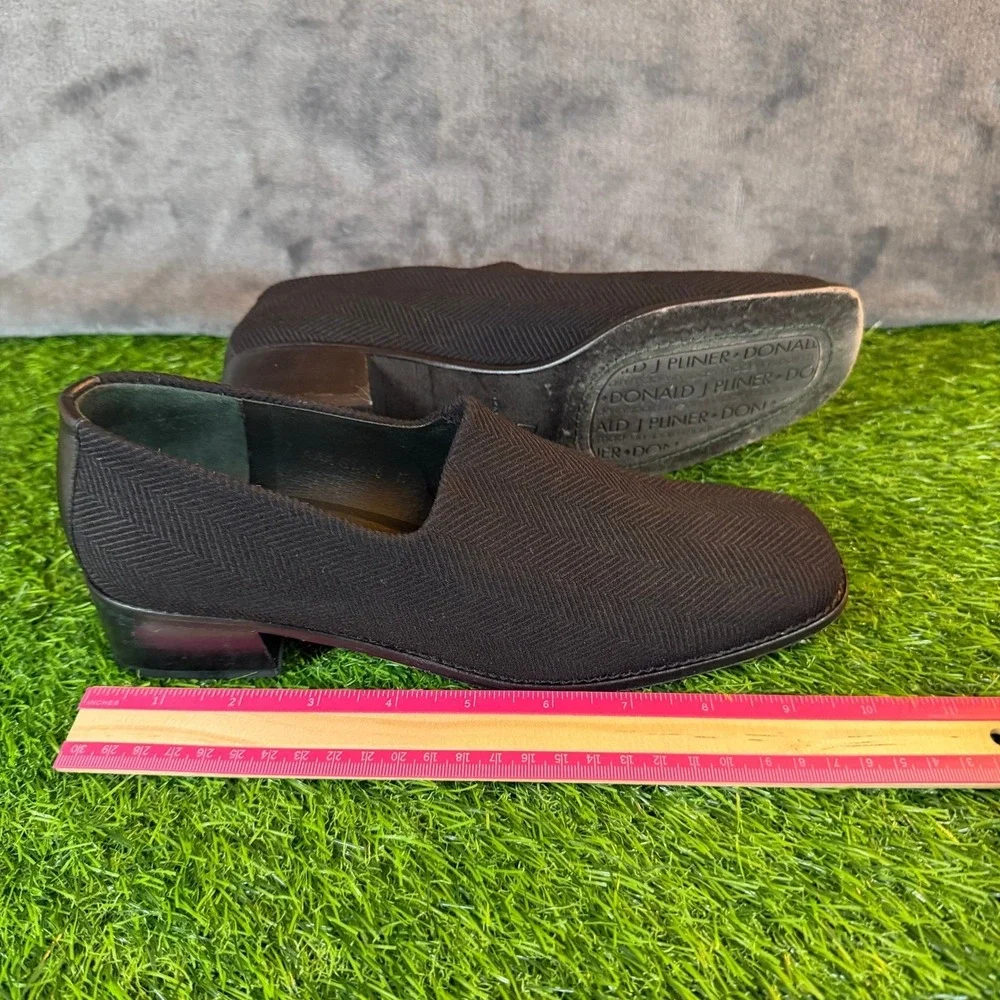 Donald J Pliner Black Herringbone Knit Slip On Loafers Shoes Women 8 M